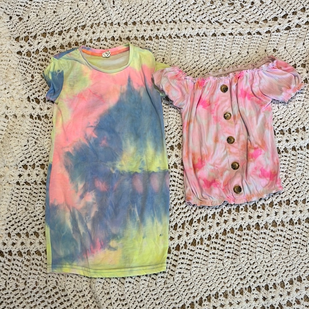 7 Shein tie dye dress/pajama, 7/8 one step up tie dye top